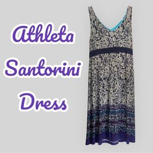 Athleta Navy Blue, Purple & White Santorini Dress w/Empire Waist Women’s Small
